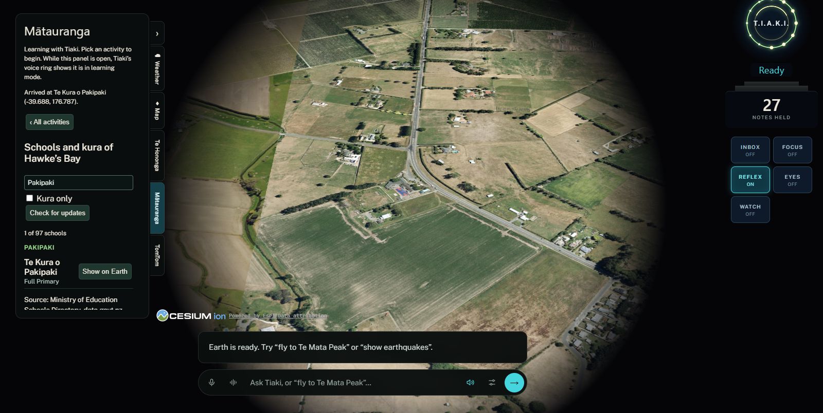Aerial view of Te Kura o Pakipaki and surrounding farmland